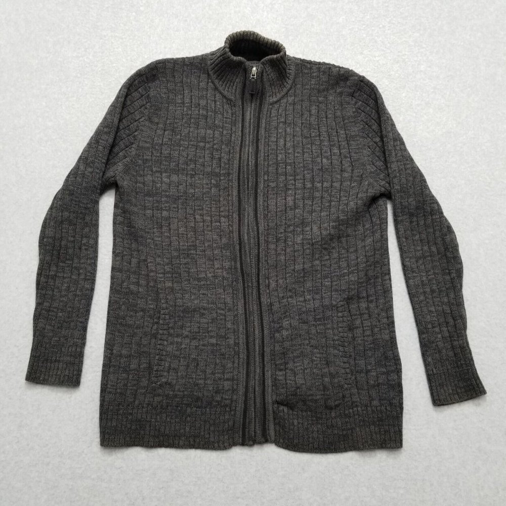 Giordano Cardigan Sweater Mens XL Brown Full Zip Mock Neck‎ Long Sleeve